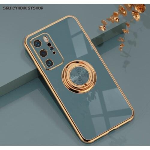 Luxury Plating Silicone Case For Huawei P40 P30 P20 Pro Mate 40 30 20 Honor 30 30s Nova 7SE 7i Soft With Ring Holder Stand Cover