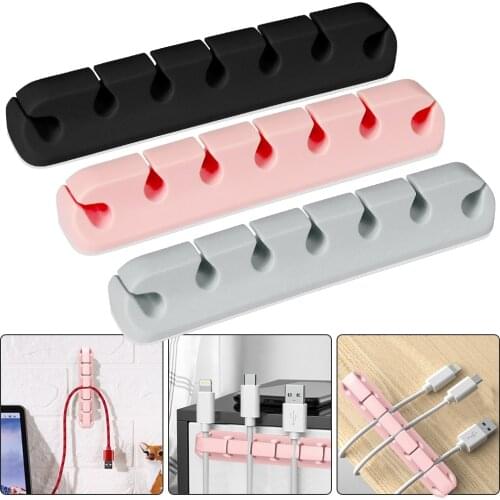 Silicone USB Cable Organizer 7 Holes For Mouse Keyboard Headset Earphone Wire Holder Winder Desktop Tidy Management Clip