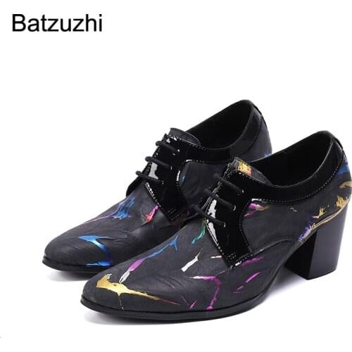 Batzuzhi 7cm High Heels Leather Mens Shoes Lace-up Luxury Handmade Party and Wedding Shoes for Men Botas Hombre, Big Size US12