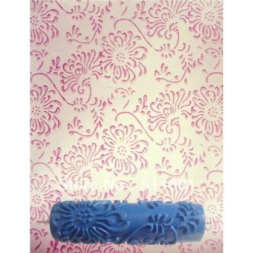 [Chrysanthemum pattern] 7'' blue Soft rubber stamp printing roller 180mm printing roller brush paint roller FREE shipping