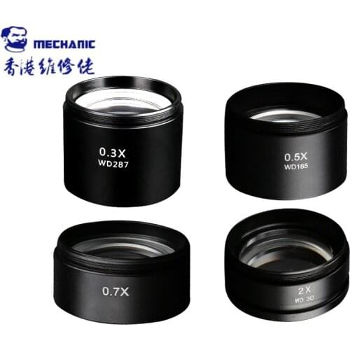 Mechanic Microscope Auxiliary Objective Lens 0.3X/0.5X/0.7X/2X MCN Eyepiece for Increase Working Distance of Stereo Microscopes