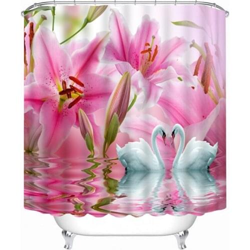 Flower Swan pattern 3D Shower Curtain Polyester Fabric Waterproof Shower Curtain Eco-Friendly Bathroom Curtain Home