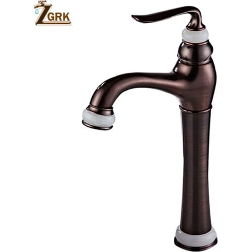 ZGRK Basin Faucets Roman Antique Brass Bathroom Sink Faucet Single Handle Deck Mounted Hot Cold Mixer Water Tap