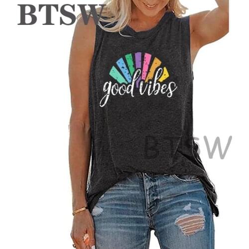 Good Vibes Women Summer Vests Casual Loose Womens Cool Brand New Clothing Aesthetic Clothes Vest Top 2021 Cosy Tank Tops