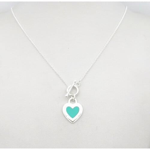 1: 1 sterling silver 925 classic fashion exclusive blue enamel heart shaped ladies necklace jewelry holiday gift