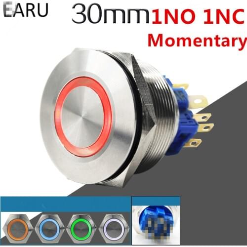 1pc 30mm 1NO 1NC Metal Stainless Steel Waterproof Momentary Doorebll Horn LED Push Button Switch Car Auto Engine Start PC Power