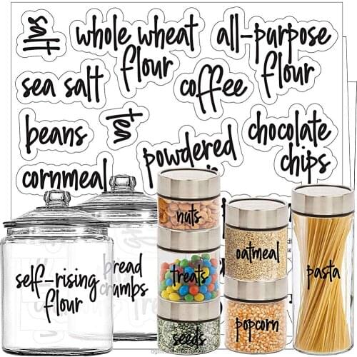 168pcs Pantry Label Sticker For Containers Preprinted Waterproof Transparent Kitchen Storage Food Label Stickers
