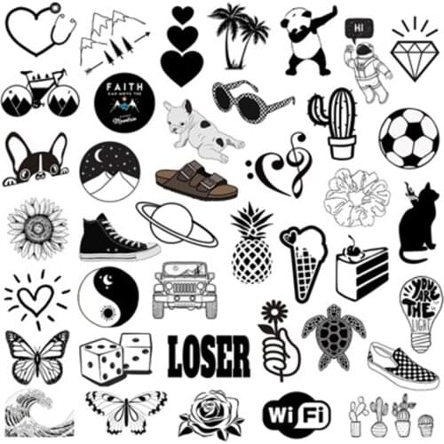 50Pcs Classic Vsco Sticker Mixture Black and White Sticker for Bicycle Car Guitar Book Fridge Cup Luggage Waterproof Stickers