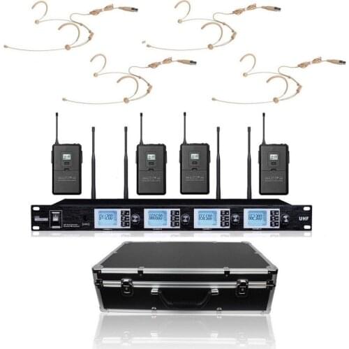 Bolymic 4 Channels Wireless Stage microphone karaoke system professional UHF Vocal Lavalier lapel Microphone For school