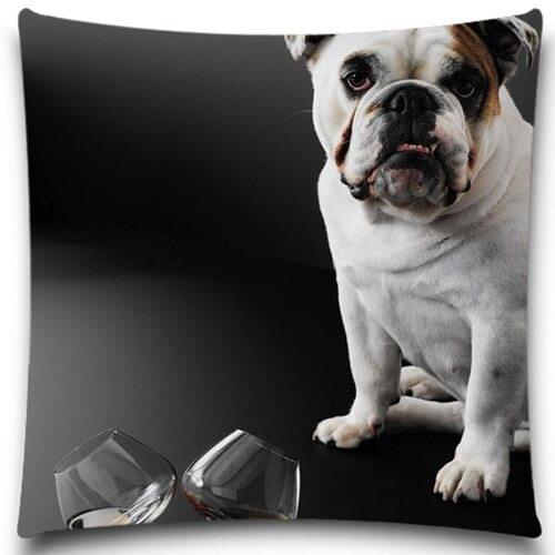 Bulldog sitting beside the goblet Square Pillow Cases Christmas Halloween Cotton Polyester 5 size 9 style Soft Cushion Covers