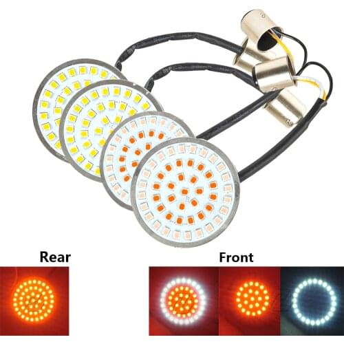 2" 1157 1156 LED Motorcycle Front + Rear Turn Signal Light Case for Harley Sportster Softail Touring Dyna 2011-2018