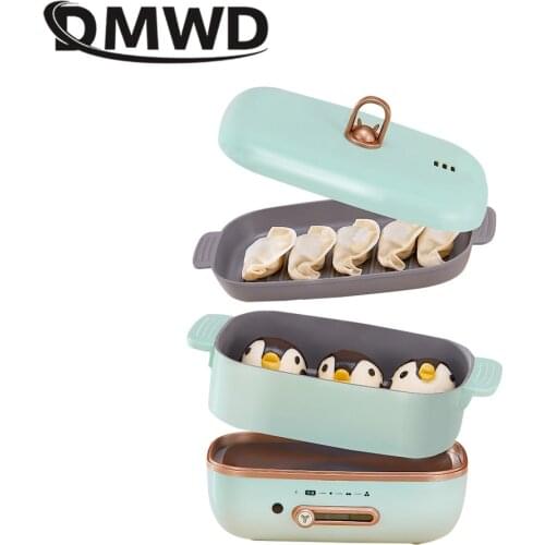 DMWD 1L Multifunctional Mini Electric Cooker 220V Separable Soup Pot Frying Pan Non-stick Electric Hotpot For 1-2 People