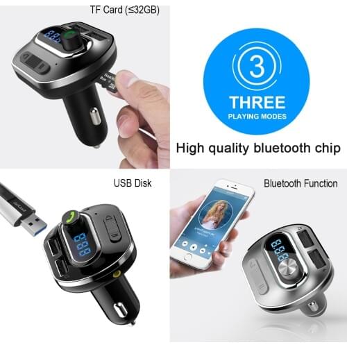 FM Transmitter Aux Modulator Bluetooth Handsfree Car Kit Car Audio MP3 Player with 5V 2.1A Dual USB Car Charger