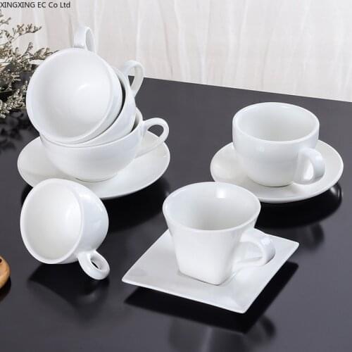 European Style Coffee Cup Creative Solid Color Ceramic Afternoon Tea Cup and Saucer Simple Pure White Western Restaurant Mug