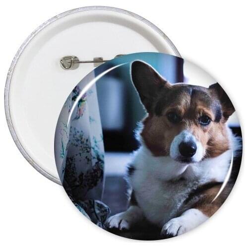Corgi Dog Pet Animal Lonely Picture Round Pins Badge Button Clothing Decoration 5pcs Gift