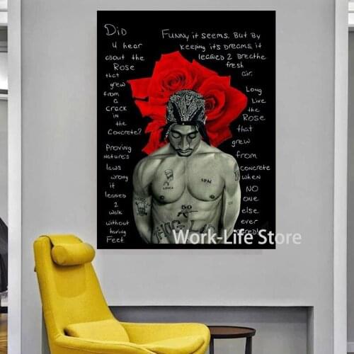 Red rose Tupac Shakur 2PAC Outlaw Rap Music Rapper Star Hip Hop Art Painting Vintage Canvas Poster Wall Home Decor For Gift