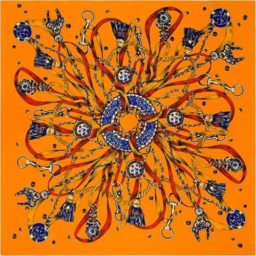 100cm 100% Twill Silk Square Scarf for Women NecKerchief Original Design Spain Chain Foulard Hijab Shawls Wrap Female Bandana