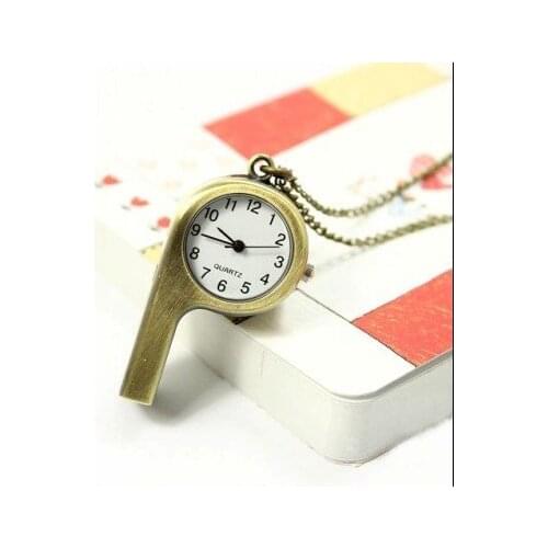 Hot sale wholesale 1pcs/lot ladies mens New whistle bronze brass simple glass Pocket Watch quartz Antique clock vintage necklace