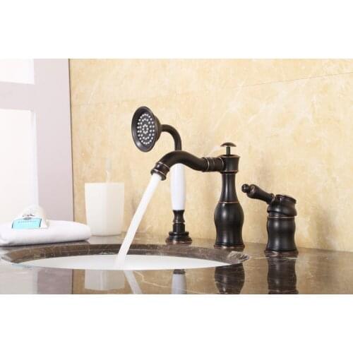 Oil Rubbed Bronze Brass Bathroom Basin faucet Bath Tub Faucet with Pull Out Handheld Showerhead Mixer Taps