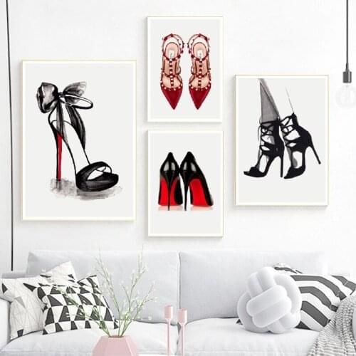 Fashion Shoes Illustration Posters and Prints Modern Vogue Pictures Art Canvas Painting Girls Room Vanity Wall Decor Woman Gift