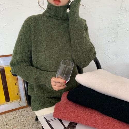 Trendy Winter Women Turtleneck Sweater Casual Female Knitted Long Sleeve Loose Pullovers Solid Color Ladies Korean Style Tops