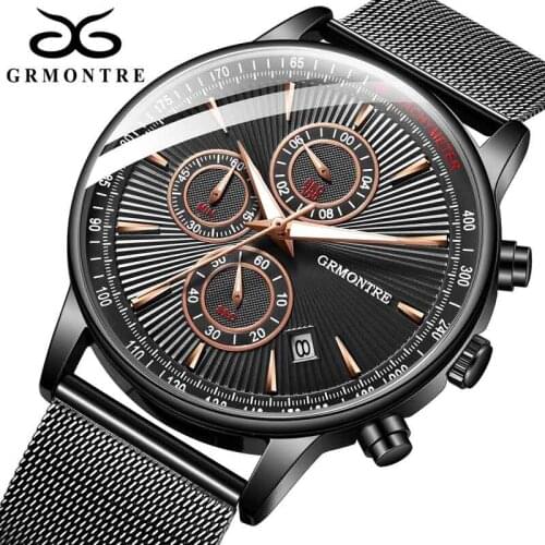 Mens Watches Top Luxury Brand Waterproof Sport Wrist Watch Chronograph Quartz Military Black Steel Relogio Masculino GrMontre