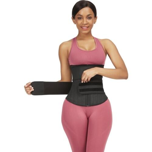 HEXIN New 100% Latex Body Shaper Belly Slimming Double Belt 25 steel bones Compression Zipper Waist Cincher Corset Waist Trainer