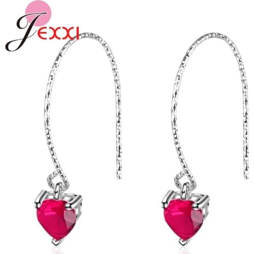 New Arrivals Lovely Red Heart Crystals Real 925 Sterling Silver Earrings For Women Bridal Wedding Romantic Accessories