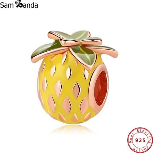 New Authentic 100% 925 Sterling Silver Charm Bead Tropical Pineapple Charms Rose Gold Color Fit Bracelet Diy Women Jewelry