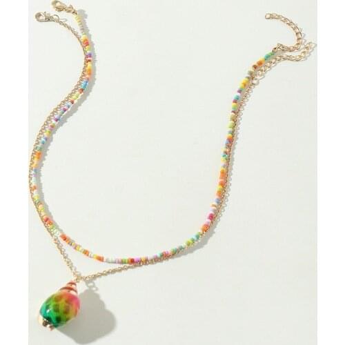 Fashion Trendy Stacking Style Candy Color Rice Bead Necklace Female Japanese and Korean Style Conch Shell Pendant Necklace