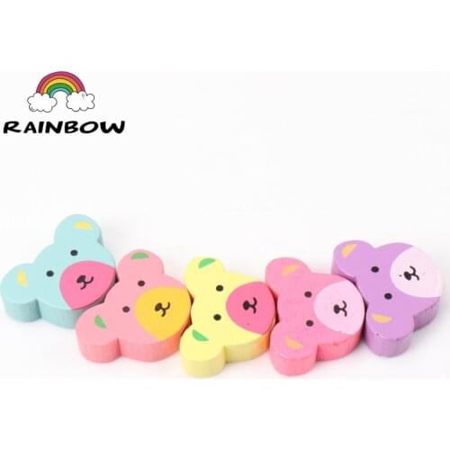 Mixed Colours Bear Pattern Bear Shape Wooden Material Spacer Beads For Jewelry Making DIY 20x15mm 50pcs