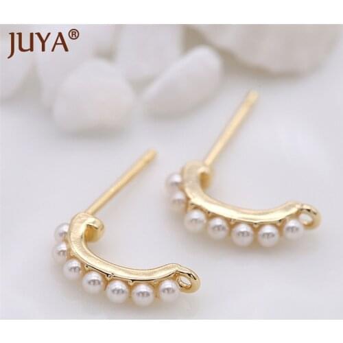1 pair DIY Imitation Pearl Earrings Finding Copper Gold-Plated Earring Hook For Hand Made Jewelry Ornaments Ear Accessories