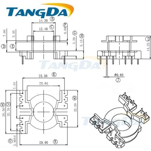 Tangda PQ PQ2614 Type 5+6 pin 11P Bobbin magnetic core + skeleton ferrites Power Transformer housing PC40