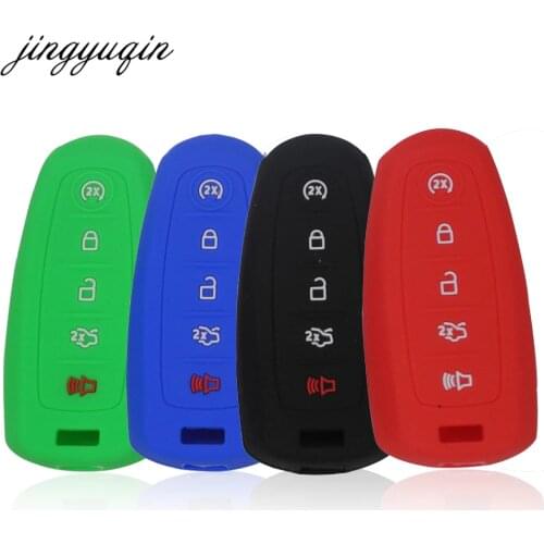 Jingyuqin Silicone Key Fob Cover Case For Ford Escape Explorer Edge Flex Focus Taurus Lincoln Mks Mustang 5BTN keyless Protect