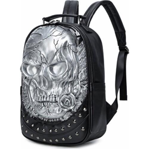 2021 Street fashion creative 3D backpack men and women stereoscopic embossed Rivets pu backpack skull punk student school bag