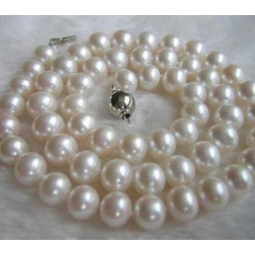Jewelry Free Shipping 9-10mm 18"AAAA Akoya White Pearl Strand Necklace Handmade