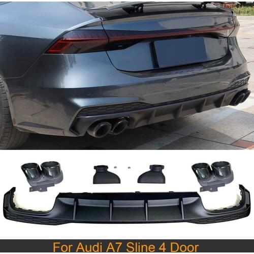 Rear Bumper Diffuser Lip For Audi A7 Sline 4 Door 2019 2020 Non S7 Car Rear Bumper Diffuser Lip Spoiler with Exhaust Tips PP
