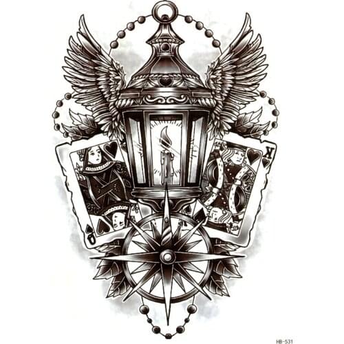 Poker Guards Waterproof Temporary Tattoos Men Body Art Sticker Demon lead lights harajuku henna tattoo flamingo tatuajes tatoo