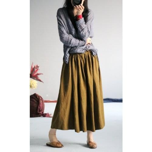 Women Spring Summer Ramie Thin Skirts Ladies Solid Color Vintage Skirt Female Vintage 2020 Solid Color Skirt