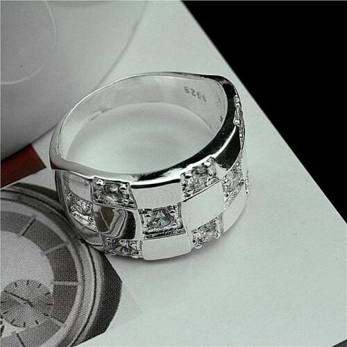 High Quality Square Lattice Crystal Ring Silver Color CZ Rings For Women Jewelry Anel Anillos Aneis Bague Jewellery Gift
