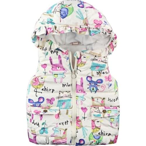 Girls Fashion Print Vest Down Cotton Decorative Border Kids Warm Waistcoat Winter Spring Outwear 85-135cm Children G144