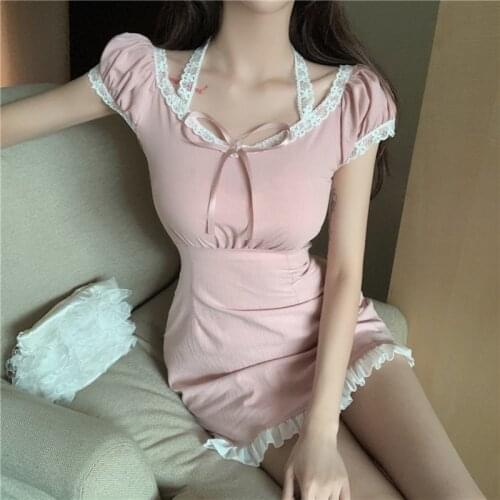 Zoki Sexy Lace Women Mini Dress Cute Pink Sweet Japan Slim A Line Designed Off Shoulder Birthday Party Dress High Waist Vestidos