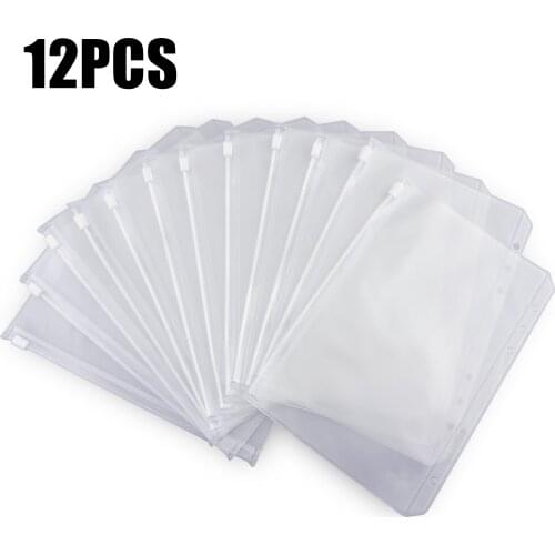 12PCS Convenient Clear PVC A5/A6/A7 Binder Pockets Clear Zipper Folders For 6-Ring Notebook Binder Files Reports Binder School