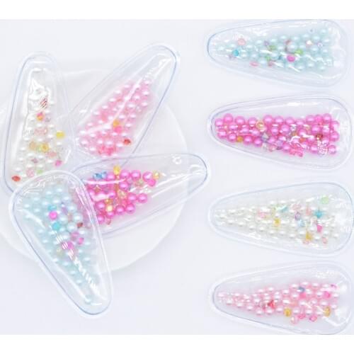 16Pcs PVC Filling Shake Pearl Diamond Appliques Snap Clip Covers Have Slit for DIY Headwear Hair BB Clips Decor Accessories P39