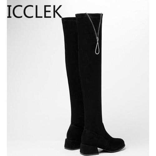 2020 Sexy over-the-knee boots suede thick high heels women boots autumn black party shoes woman long sock boots ladies A207