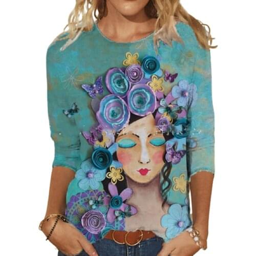 2021 Summer Garland Girl Print Women T-shirt Elegant 3D Style Dot Gradient Casual Pullover Tops Tee Oversize Long Sleeve Tshirt