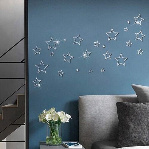 24pcs/set Hollow five-pointed star combination 3D stereo acrylic mirror stickers bedroom living room decoration decals wall