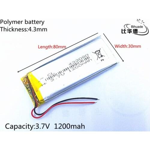 3.7V 1200mAh 433080 Lithium Polymer Li-Po li ion Rechargeable Battery cells For Mp3 MP4 MP5 GPS