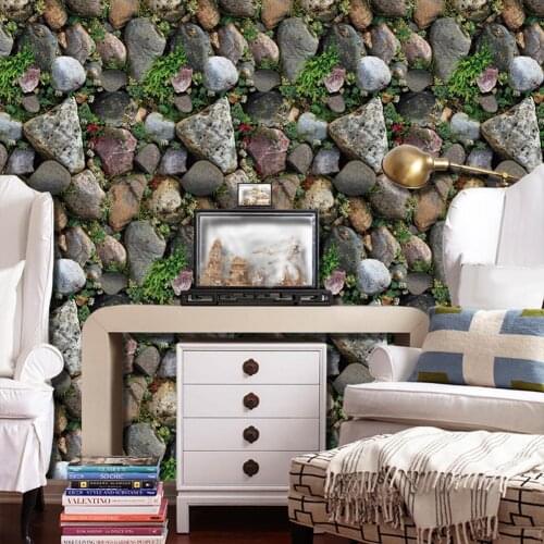 3D Stone Rock Grass Wallpaper TV Background Decal Living Room Cafe modern style Decor Sticker suitable for home space