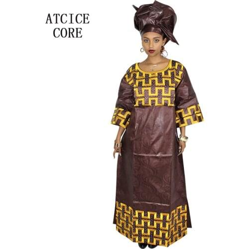 African dresses for women fashion design new african bazin embroidery design dress long dress with scarf two pcs one set A110